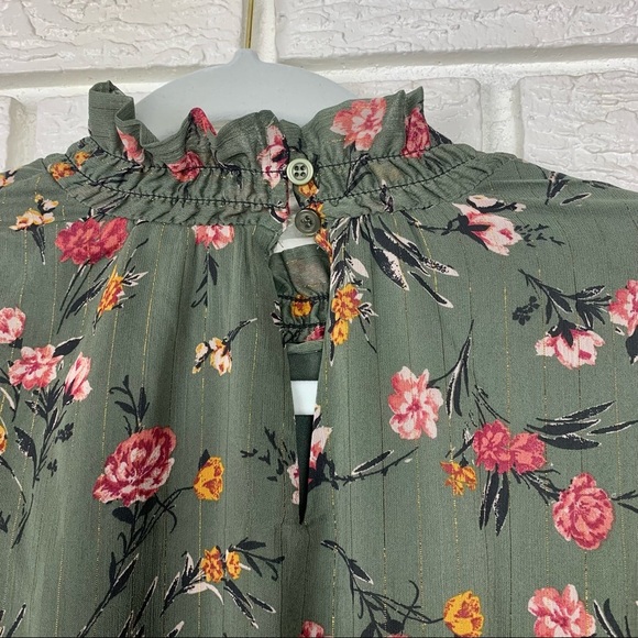 NWT Drew Floral Print High Neck Ruffle Smocked Chiffon Mini Dress Green Small - Picture 8 of 10